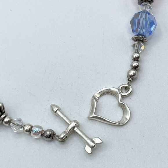 925 Sterling Silver Multicolor Glass Beaded Religious Cross Charm Bracelet - Picture 5 of 7